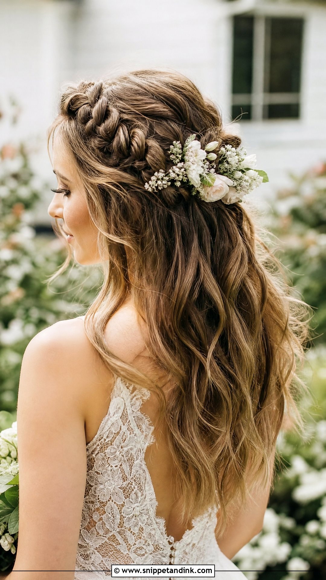 Crown Braid With Flowing Hair - Snippet and Ink - 25 2025 Bridal Hair Ideas