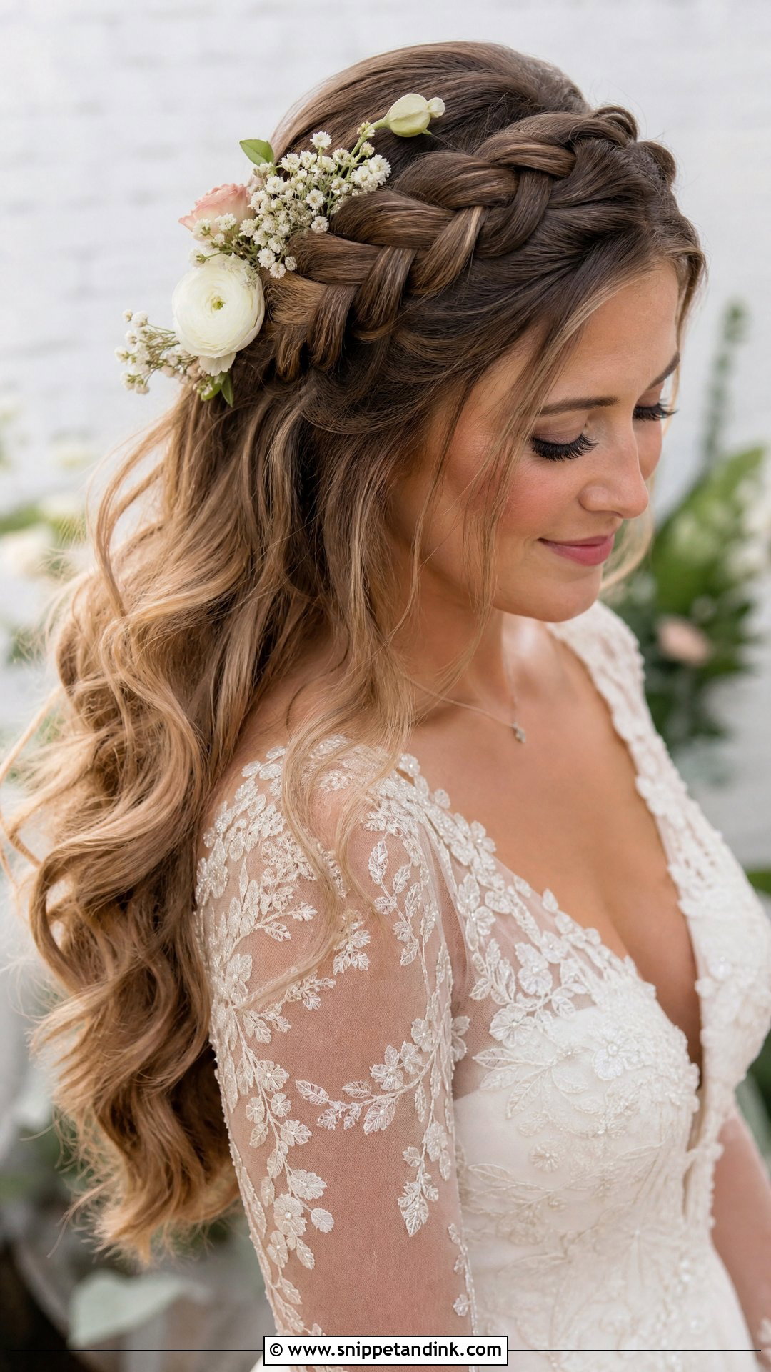 Crown Braid With Flowing Hair - Snippet and Ink - 25 Long Hair Bridal Hairstyles