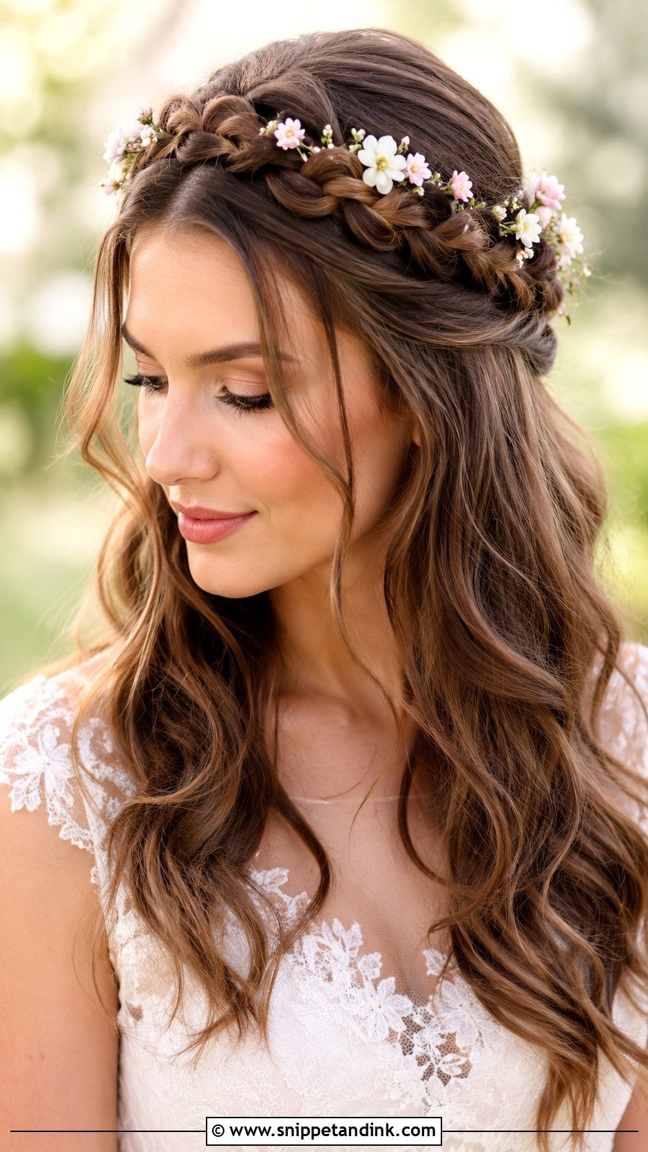 Crown Braid With Flowing Locks - Snippet and Ink - 25 Boho Bride Hair Ideas