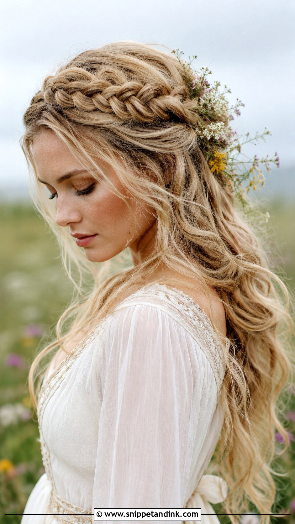 Crown Braid With Flowing Waves - Snippet and Ink - 25 Viking Bridal Hair Ideas