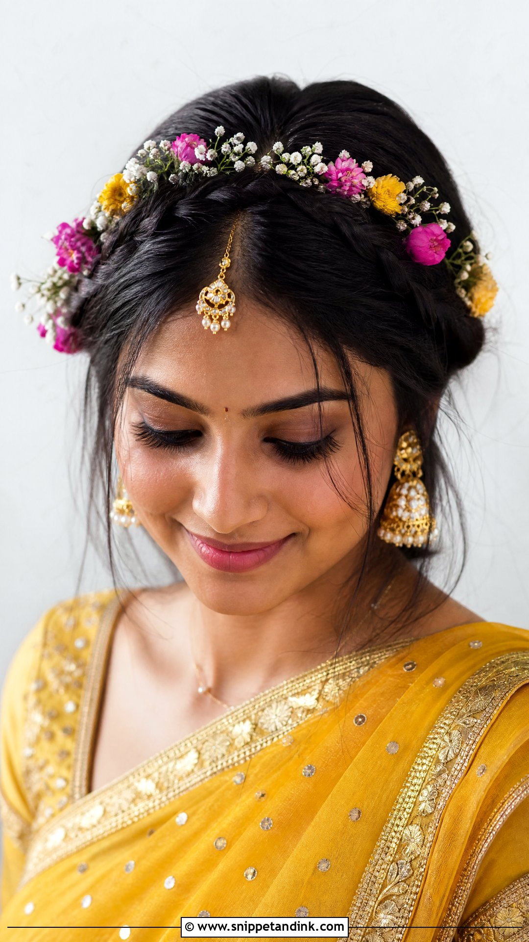 Crown Braid With Fresh Flowers - Snippet and Ink - 20 Indian Bridal Braids for Long Hair