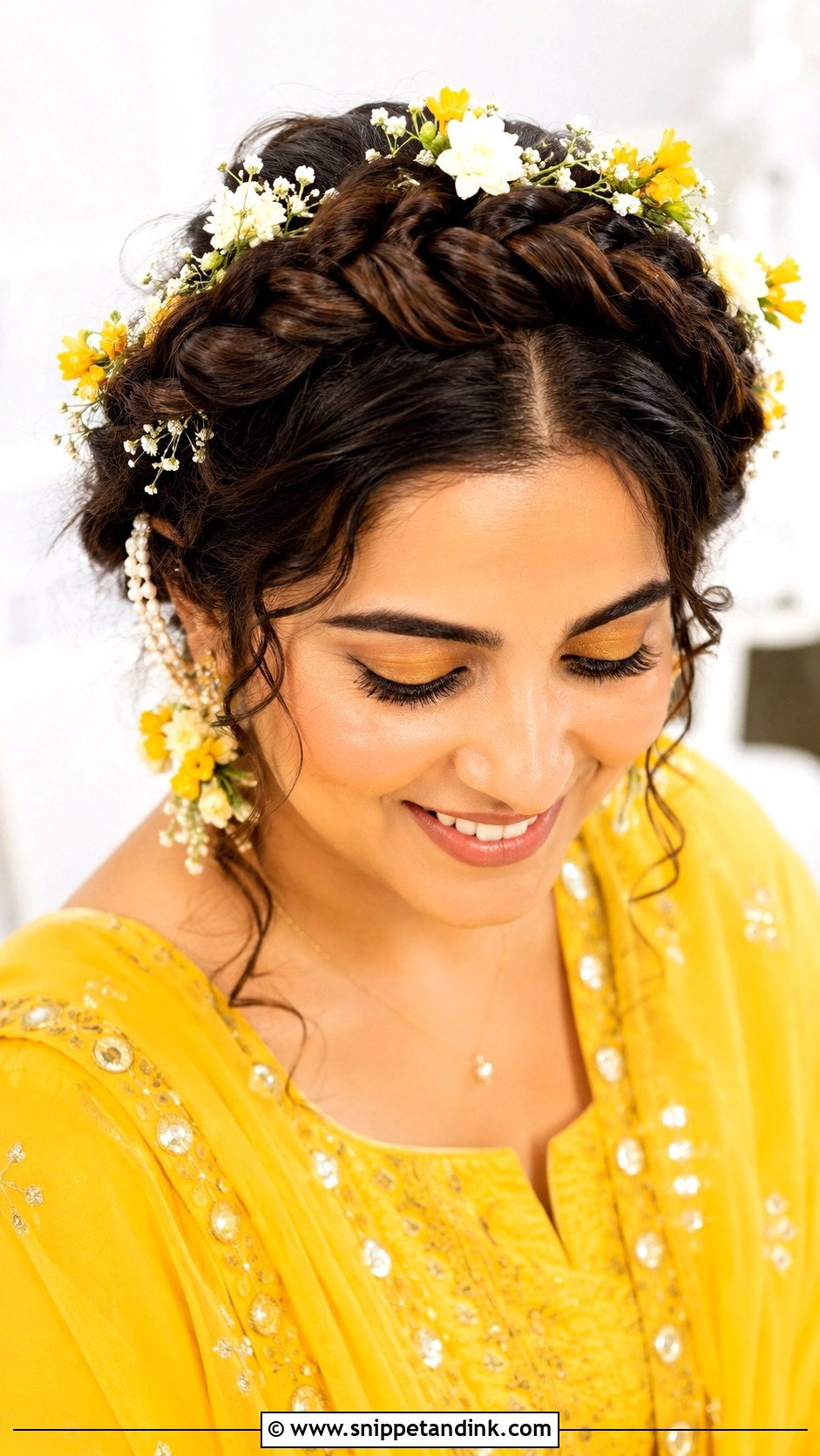 Crown Braid With Fresh Flowers - Snippet and Ink - 20 Indian Hairstyles for Marriage Function