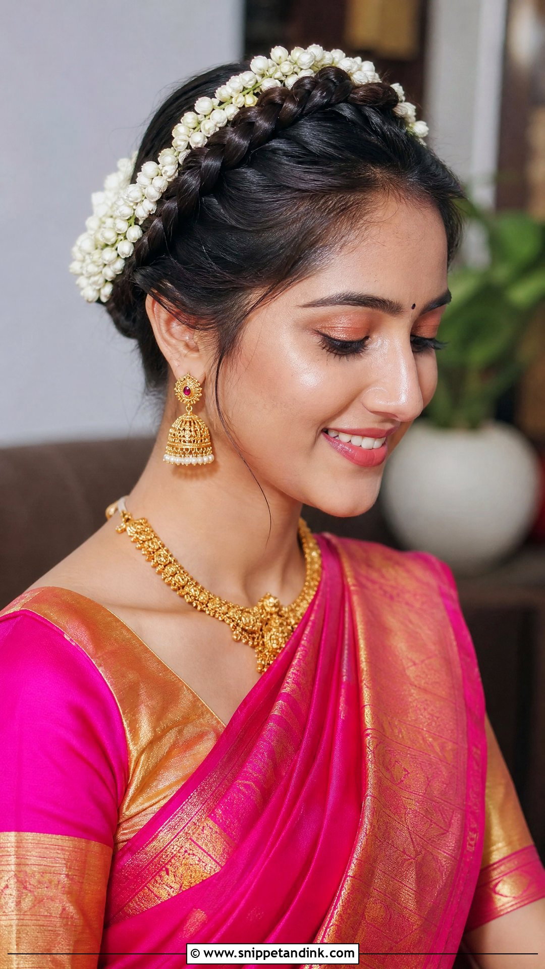 Crown Braid With Gajra - Snippet and Ink - 20 Hair Gajra Ideas