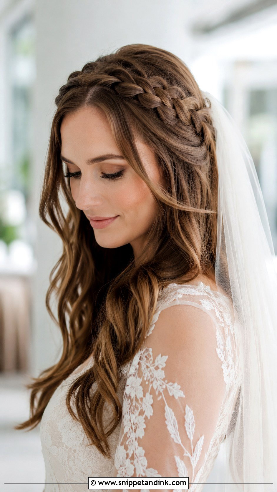 Crown Braid With Hair Down and a Veil - Snippet and Ink - 25 Veil Hair Down Ideas