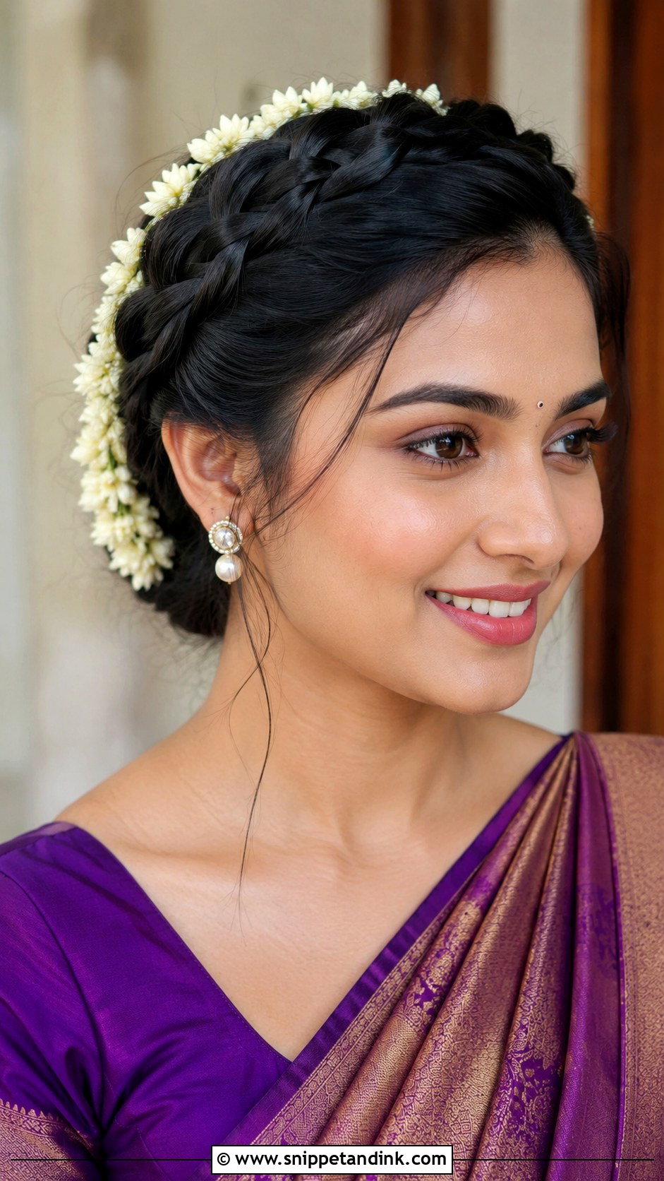 Crown Braid With Jasmine - Snippet and Ink - 20 Seemantham Hairstyle Ideas