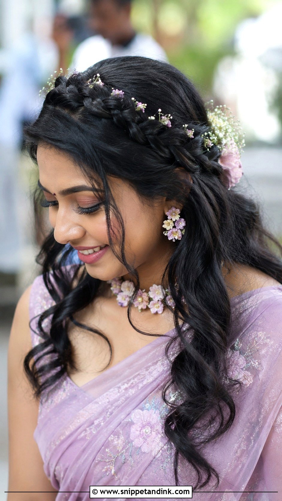 Crown Braid With Loose Curls - Snippet and Ink - 20 South Indian Bridal Wedding Hairstyles