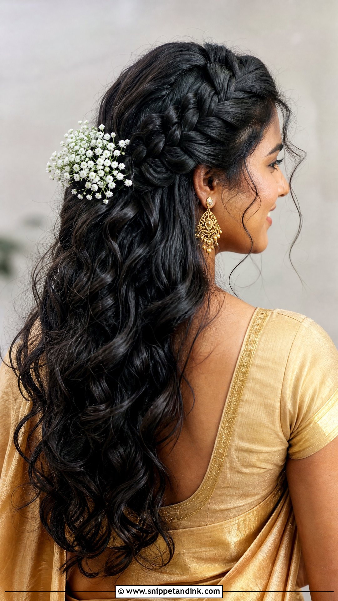 Crown Braid With Loose Curls - Snippet and Ink - 20 Tamil Bridal Hairstyles