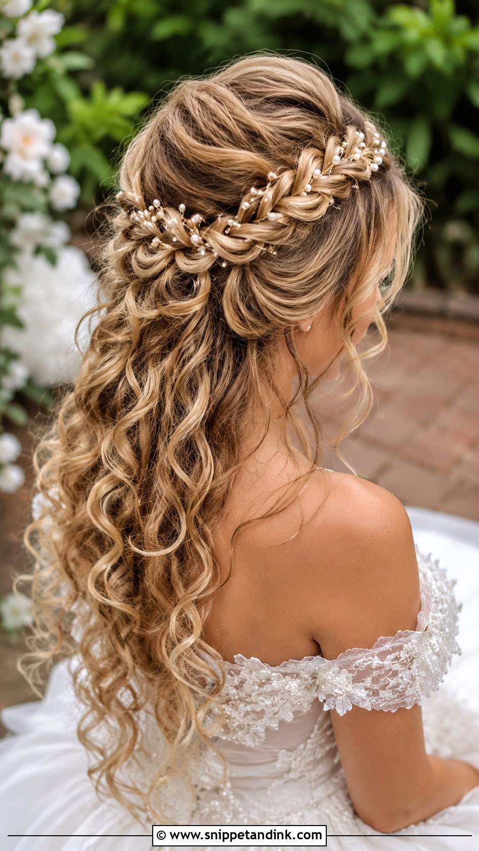Crown Braid With Loose Curls Wedding Hairstyle - Snippet and Ink - 20 Braids Hairstyles Wedding