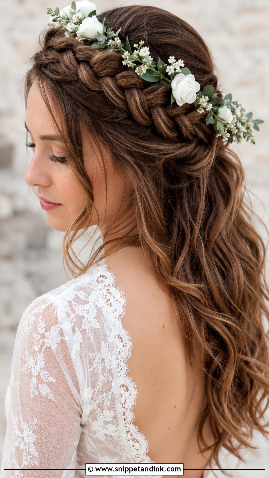 Crown Braid With Loose Hair - Snippet and Ink - 25 Wedding Hair Dos