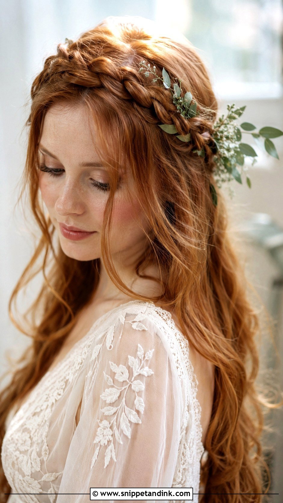 Crown Braid With Loose Hair - Snippet and Ink - 30 Bridal Hair Inspiration Ideas
