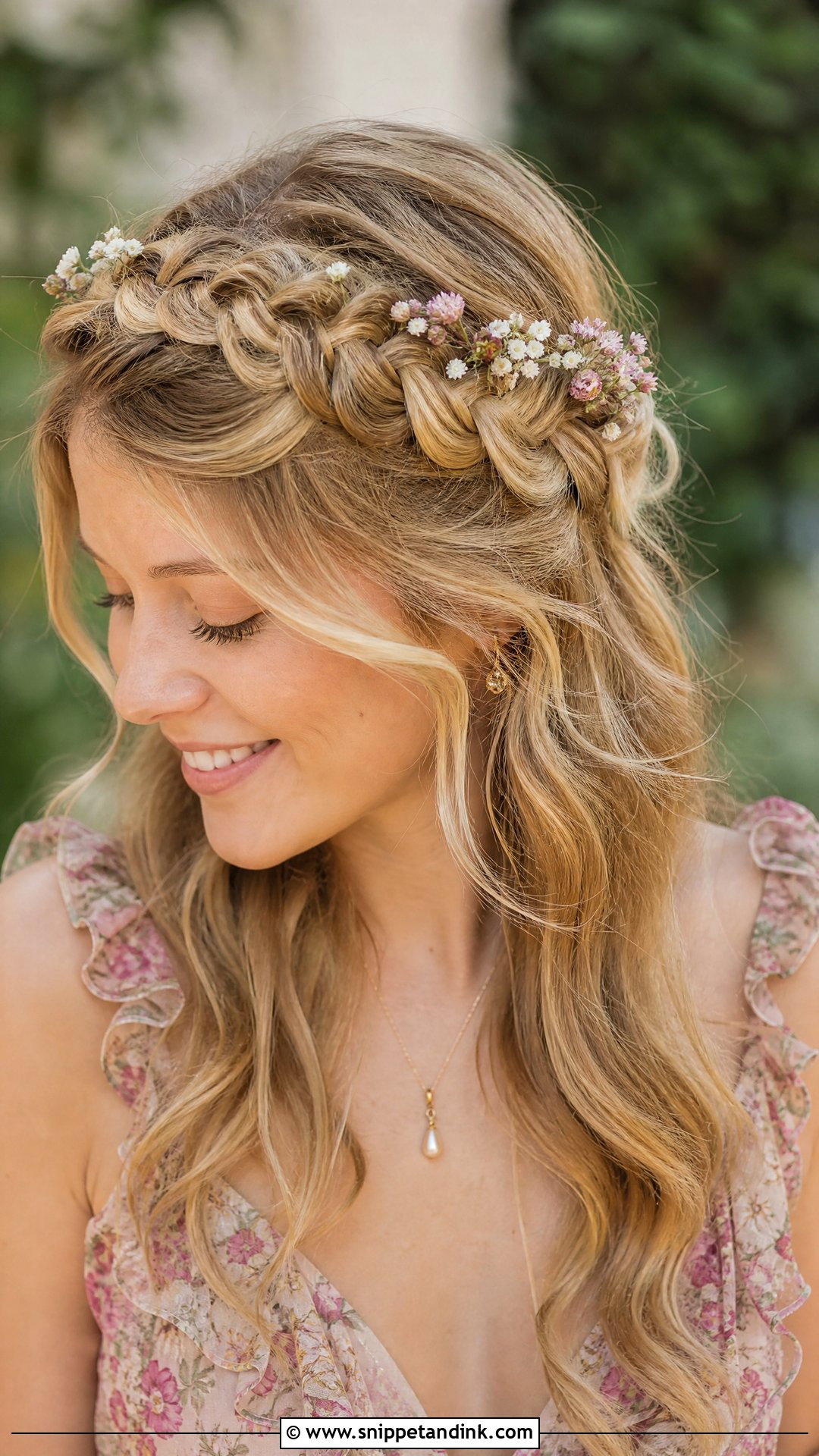 Crown Braid With Loose Waves - Snippet and Ink - 30 Elegant Hairstyles for Wedding Guest