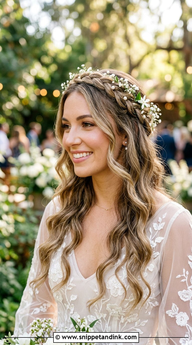 Crown Braid With Loose Waves - Snippet and Ink - 20 Bridal Hair Styling Ideas