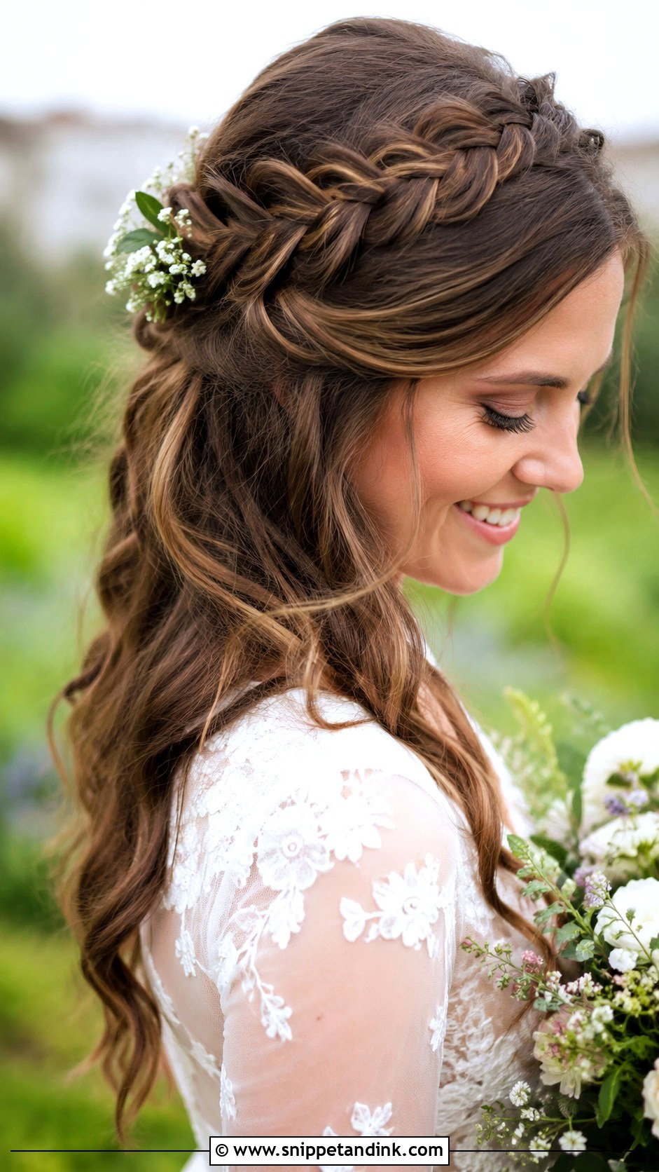 Crown Braid With Loose Waves - Snippet and Ink - 25 Hair Styles for Weddings