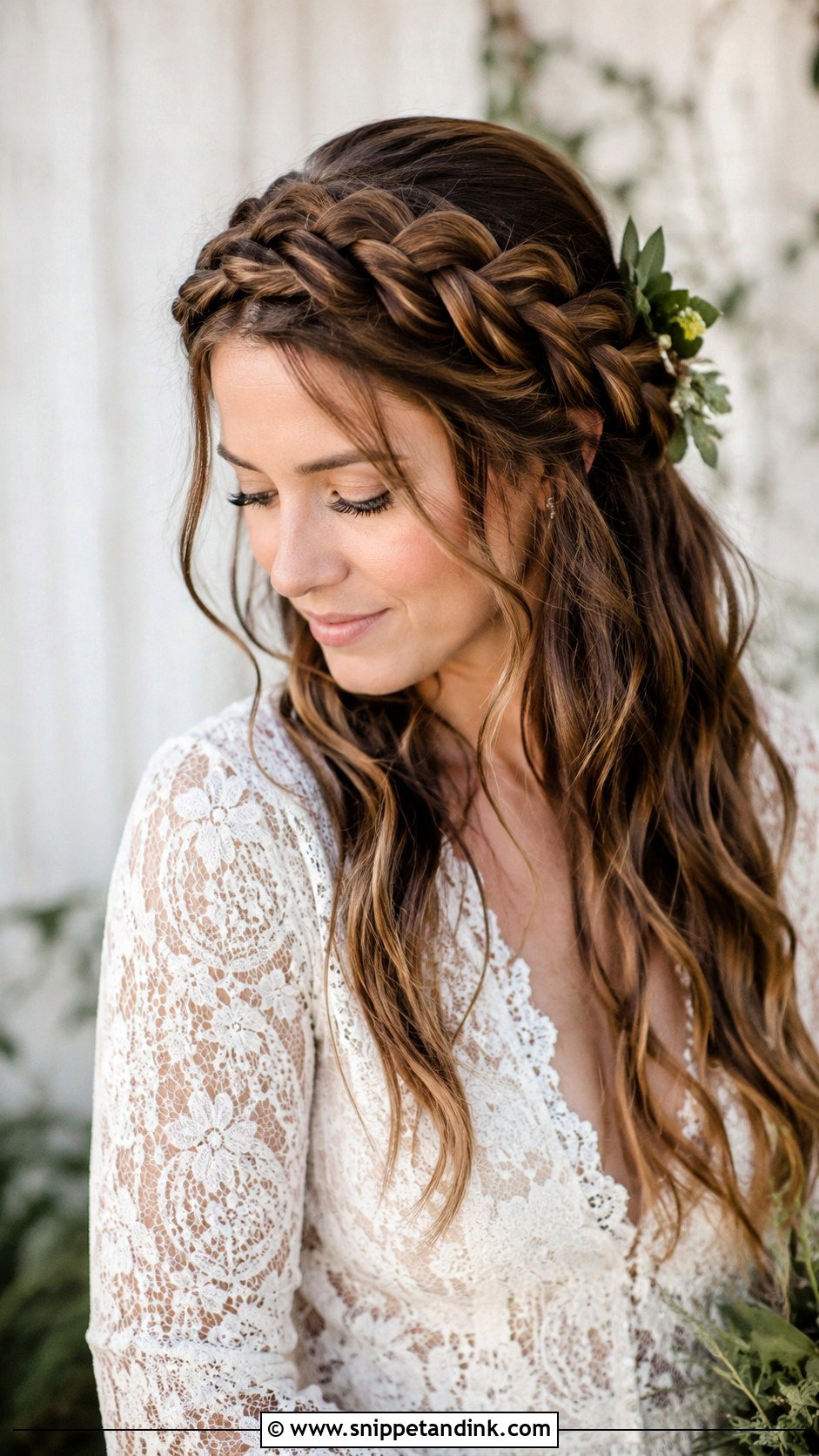 Crown Braid With Loose Waves - Snippet and Ink - 25 Long Hairstyles for Wedding