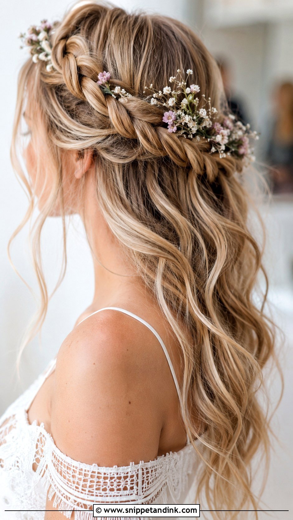 Crown Braid With Loose Waves Wedding Hairstyle - Snippet and Ink - 35 Wedding Hairstyle Ideas