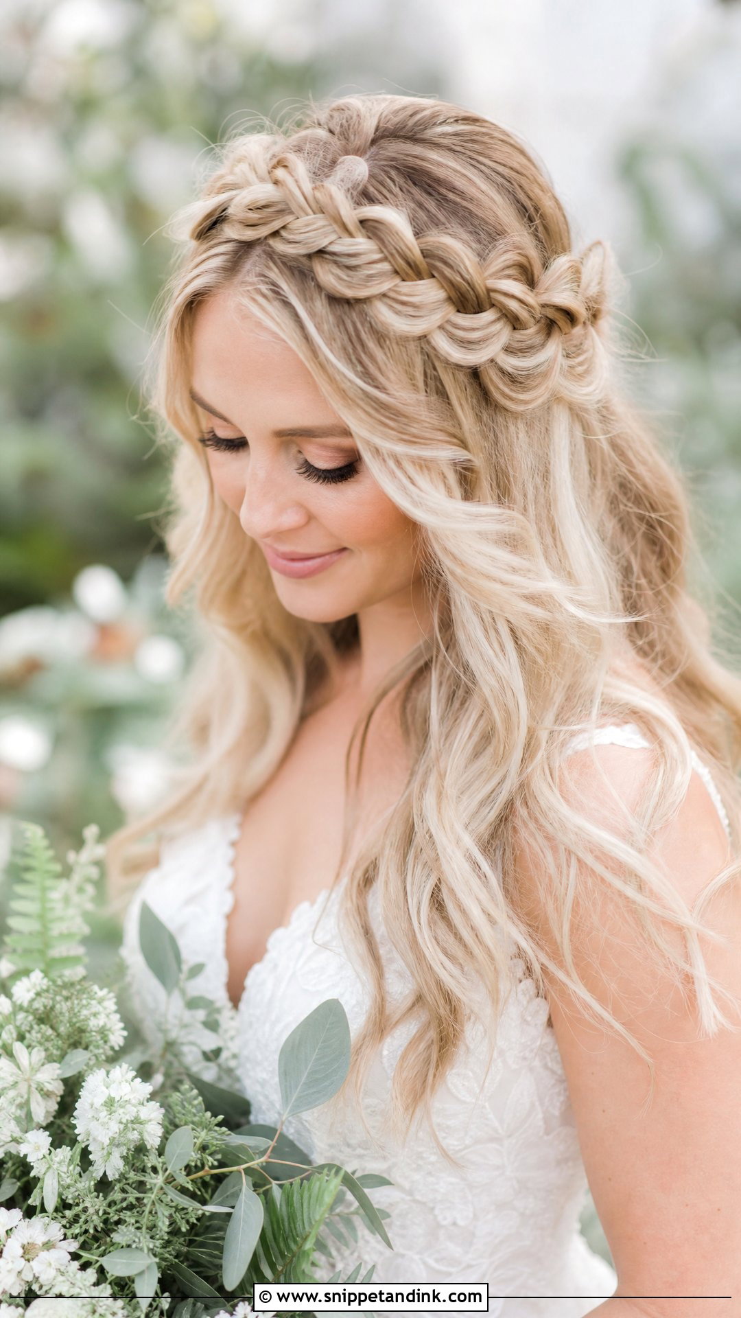 Crown Braid With Loose Waves for Marriage - Snippet and Ink - 20 Marriage Hairstyle Ideas