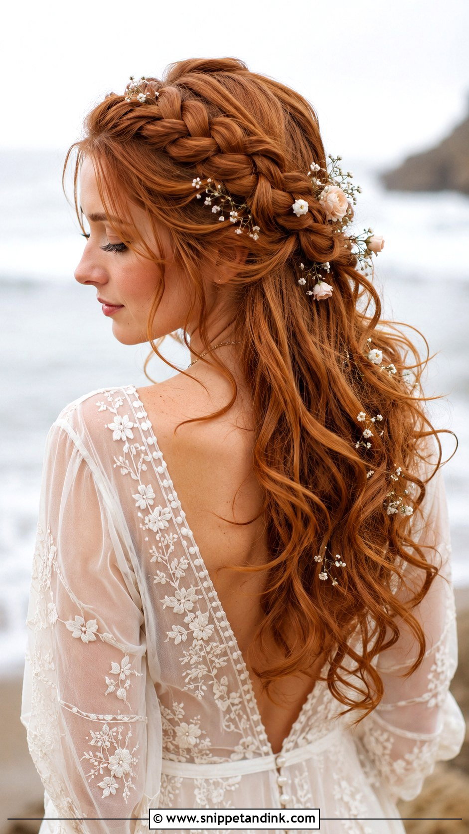 Crown Braid With Loose Waves - Snippet and Ink - 20 Beach Wedding Guest Hairstyles
