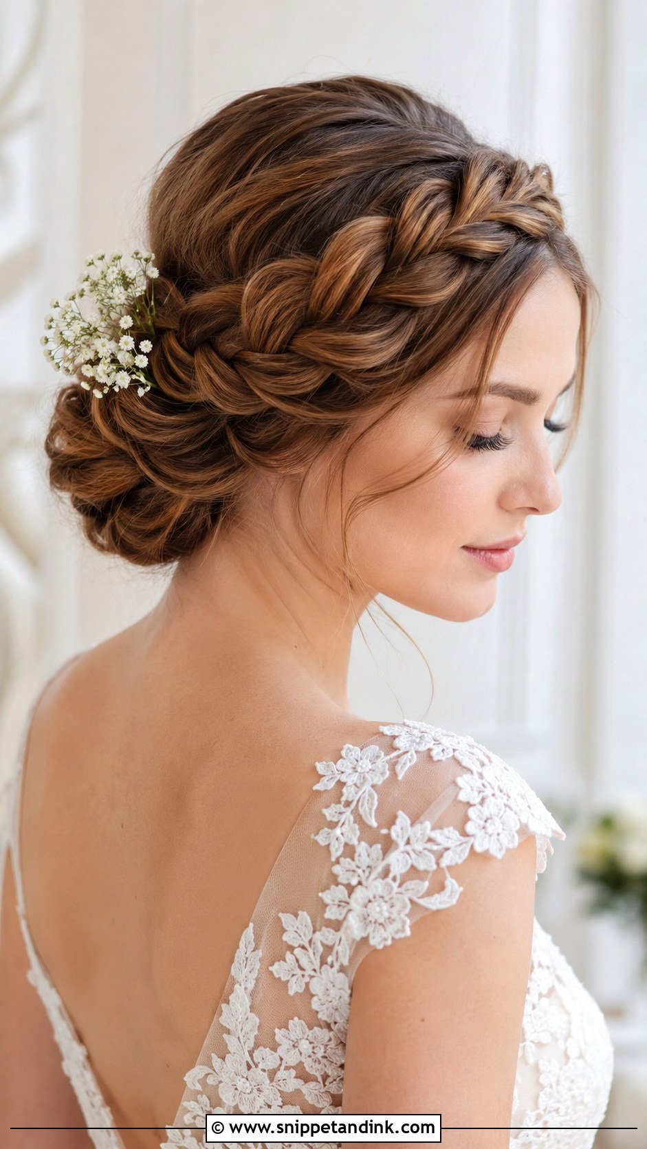 Crown Braid With Low Bun - Snippet and Ink - 20 Bridal Updo with Braid Ideas
