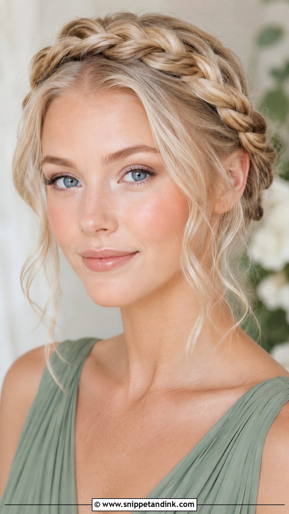 Crown Braid With Luminous Makeup - Snippet and Ink - 25 Bridesmaid Hair and Makeup Ideas