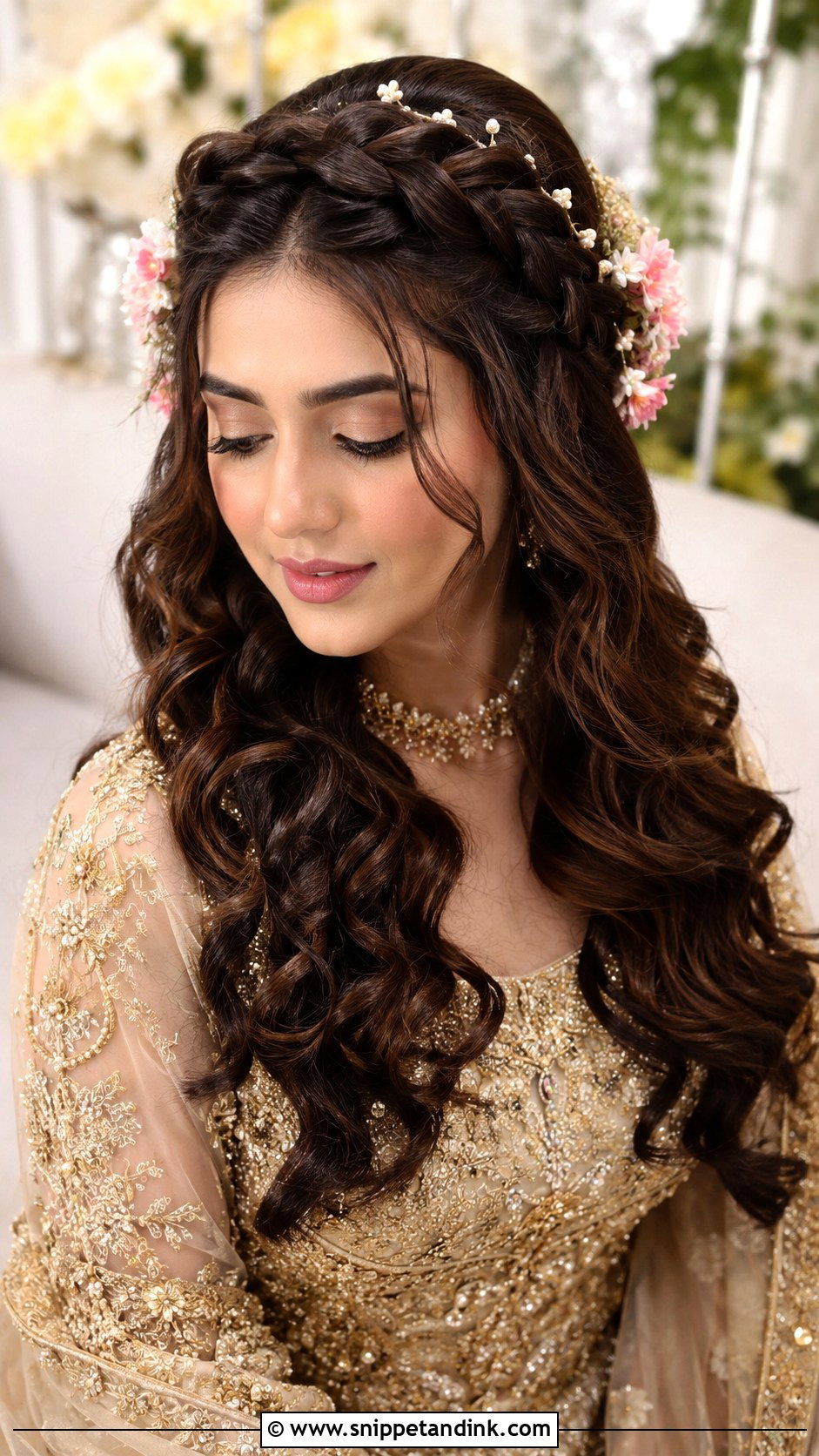 Crown Braid With Open Curls - Snippet and Ink - 20 Pakistani Barat Bride Hairstyles