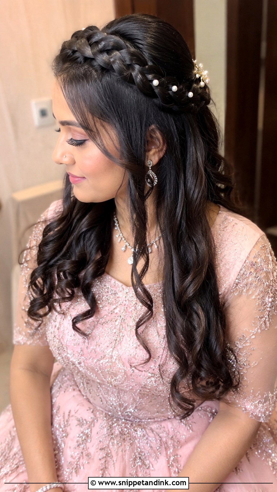 Crown Braid With Open Hair - Snippet and Ink - 25 Indian Marriage Hairstyle Ideas