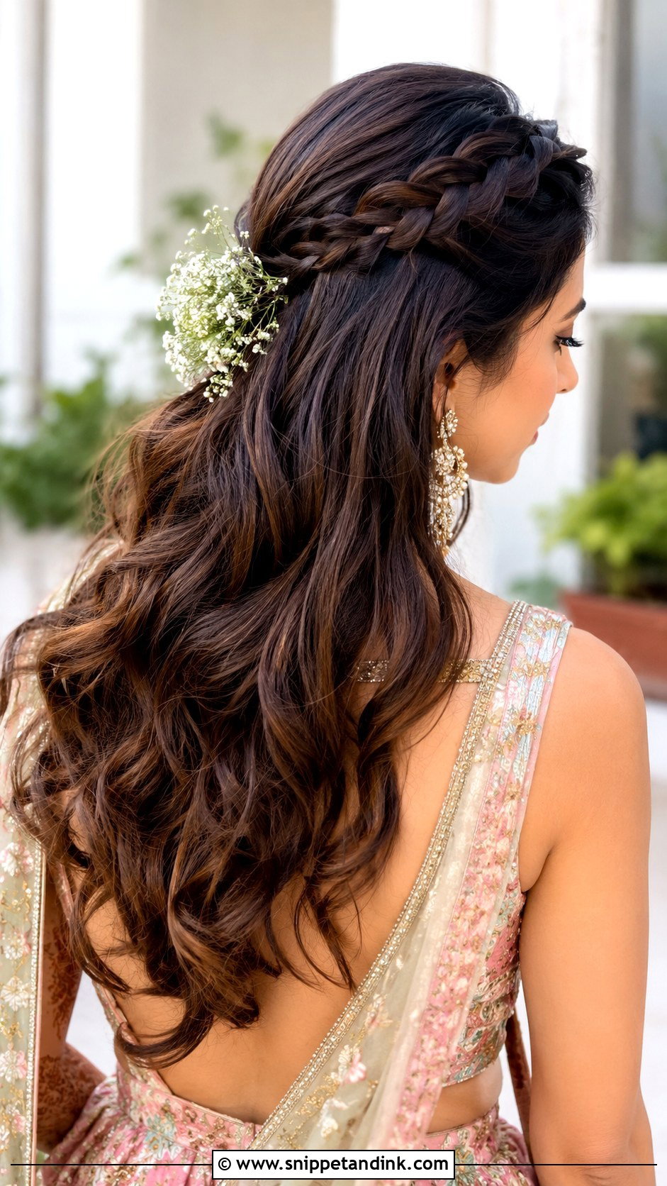Crown Braid With Open Hair - Snippet and Ink - 25 Indian Wedding Guest Hairstyles