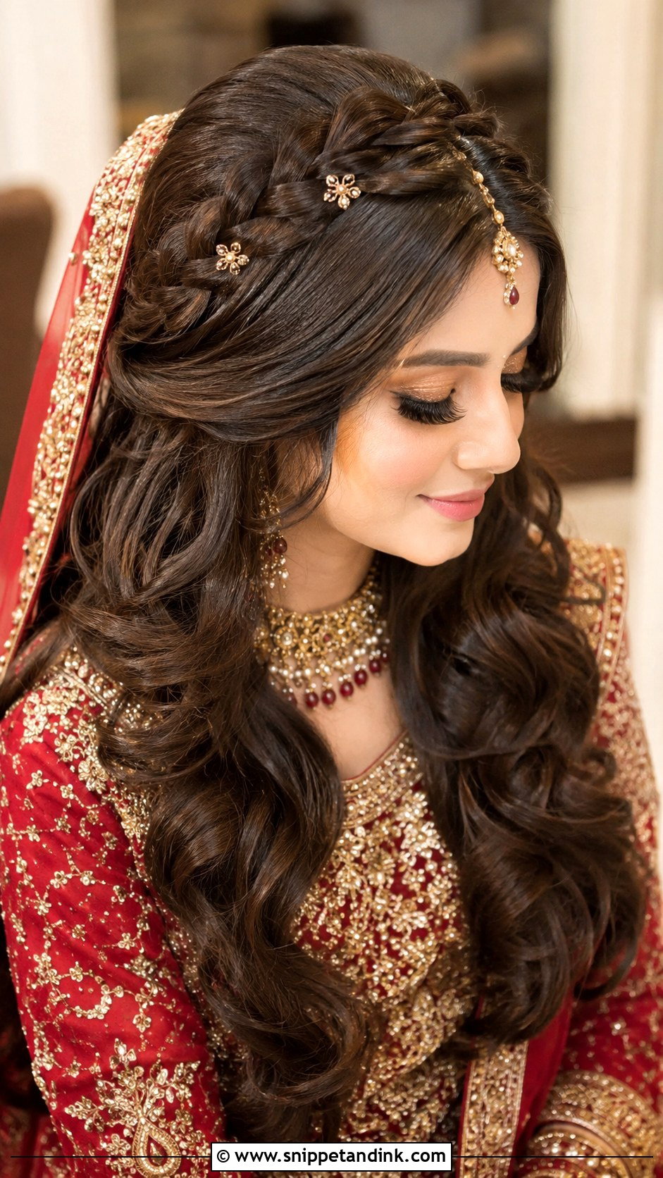 Crown Braid With Open Hair - Snippet and Ink - 20 Pakistani Barat Bridal Hair Styles