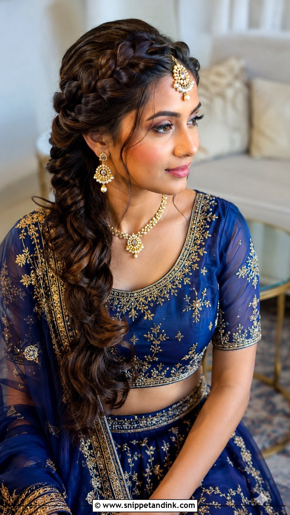 Crown Braid With Side Trail - Snippet and Ink - 20 Indian Bridal Hair Styling Ideas