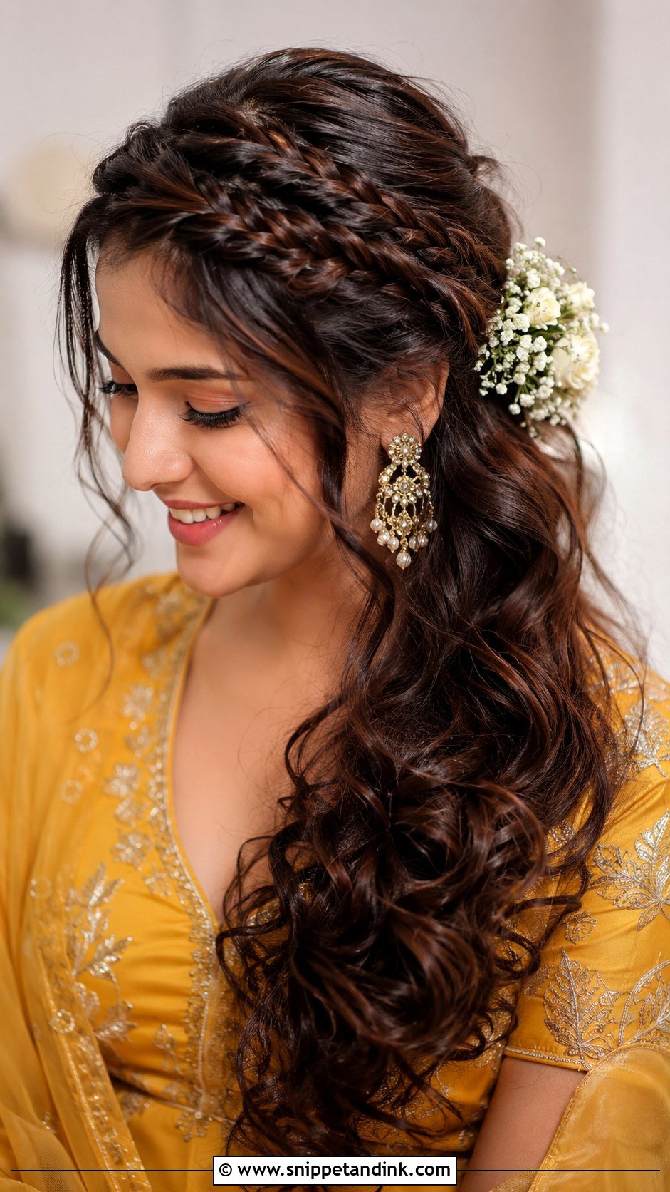 Crown Braid With Side Trail - Snippet and Ink - 30 Indian Hairstyle for Wedding Ideas