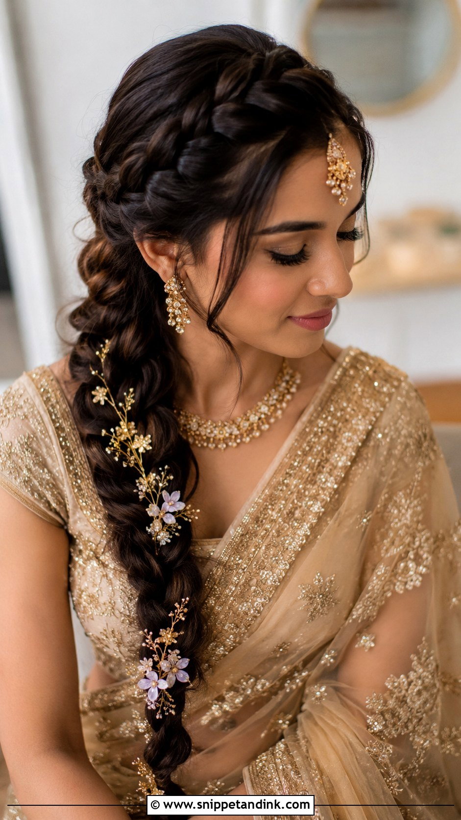 Crown Braid With Side Trail - Snippet and Ink - 20 Indian Braided Wedding Hairstyles