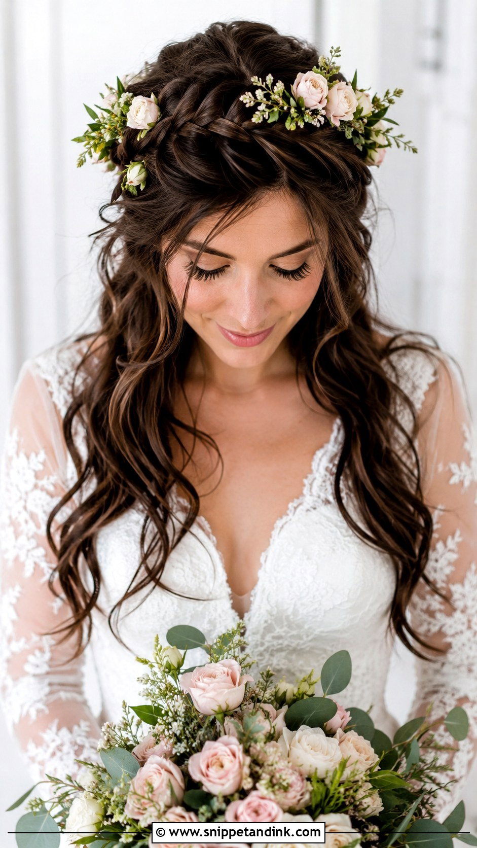 Crown Braid With Tiny Roses - Snippet and Ink - 20 Flowers in Hair Wedding
