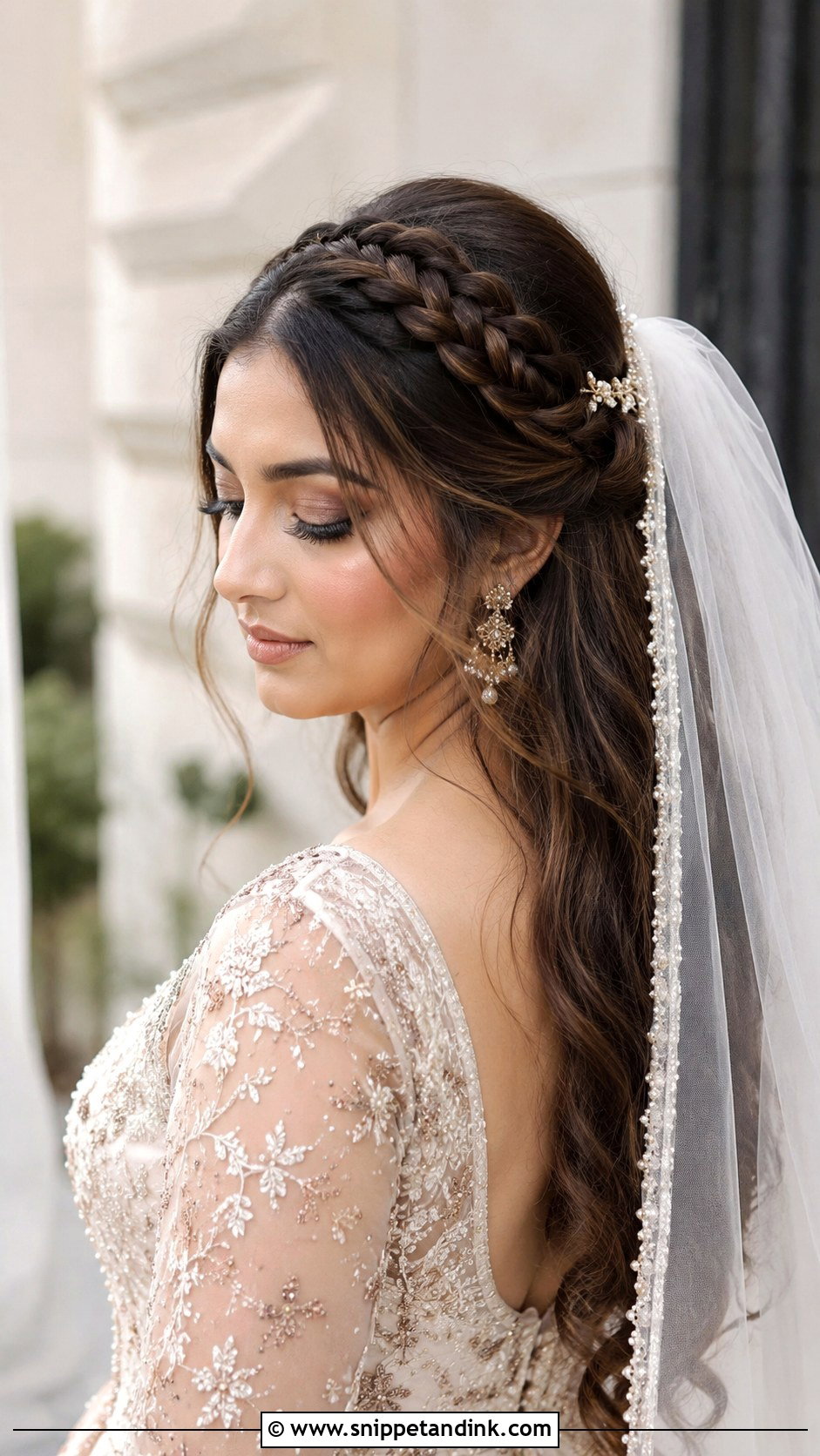 Crown Braid With Veil - Snippet and Ink - 25 Indian Braided Hairstyles for Wedding