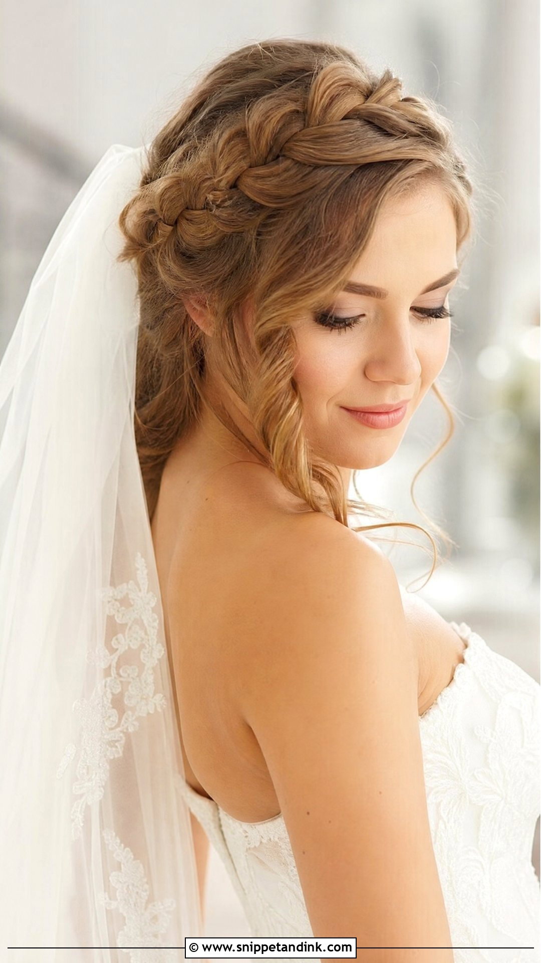 Crown Braid With Veil - Snippet and Ink - 20 Western Wedding Hair Ideas