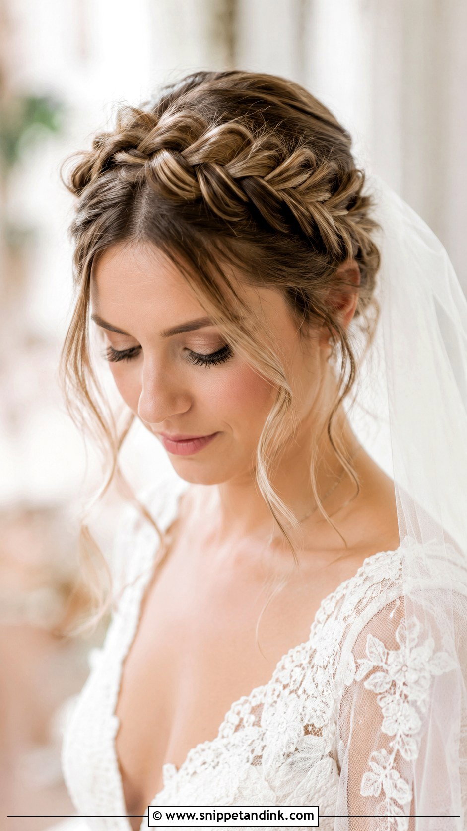 Crown Braid With Veil Bridal Style - Snippet and Ink - 30 Wedding Hairdo Ideas