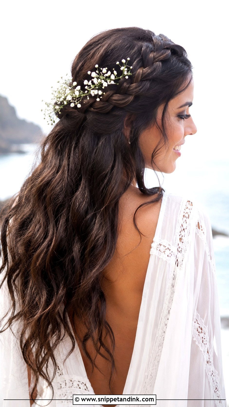 Crown Braid With Waves - Snippet and Ink - 20 Beachy Wedding Hair Ideas