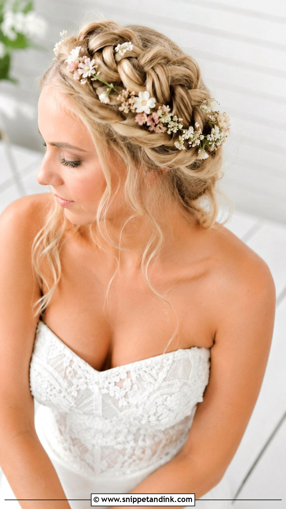 Crown Braid for Strapless Bride - Snippet and Ink - 25 Wedding Hairstyles for Strapless Dress