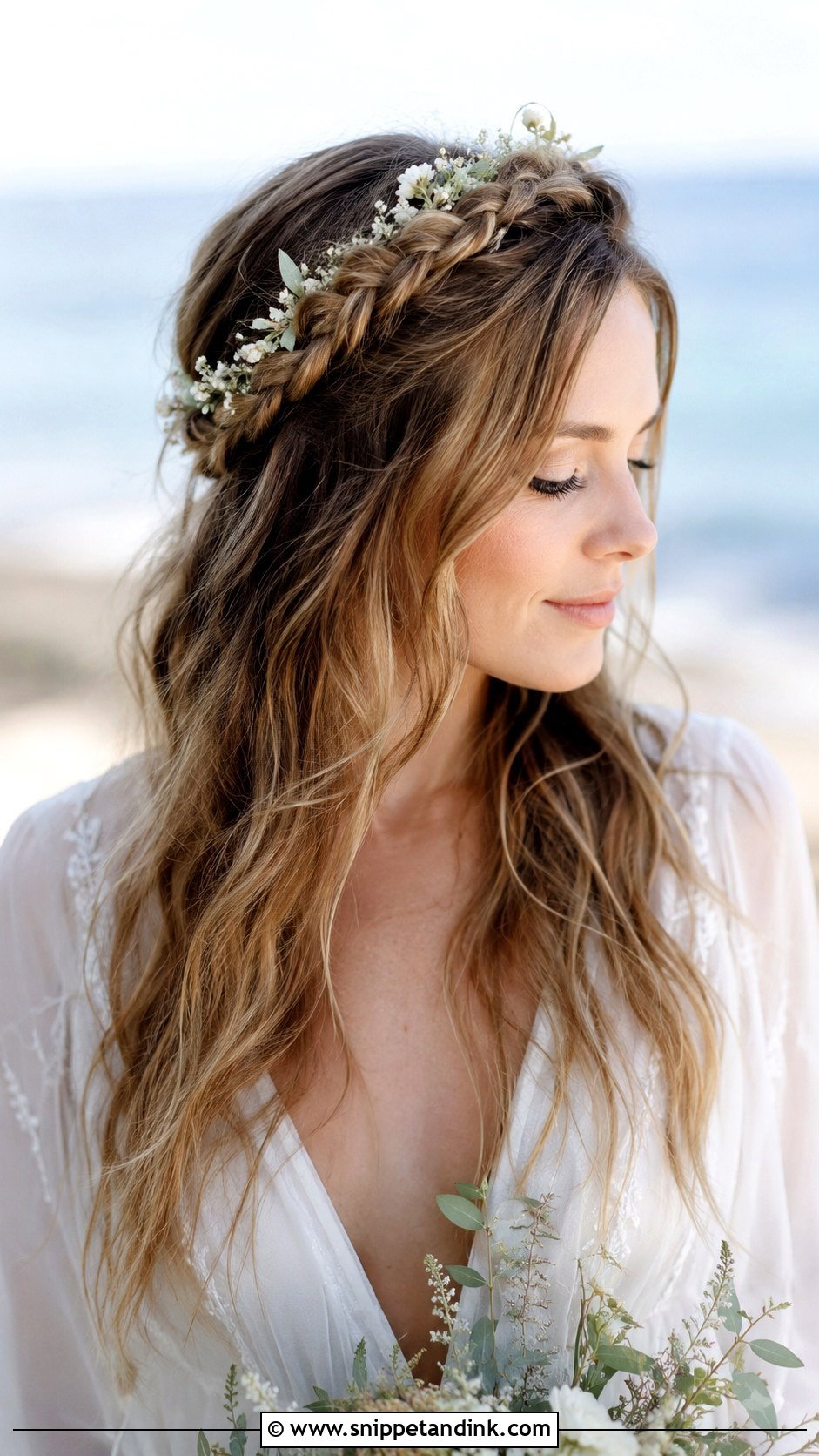 Crown Braid for a Beach Wedding - Snippet and Ink - 25 Beach Bridal Hair Ideas