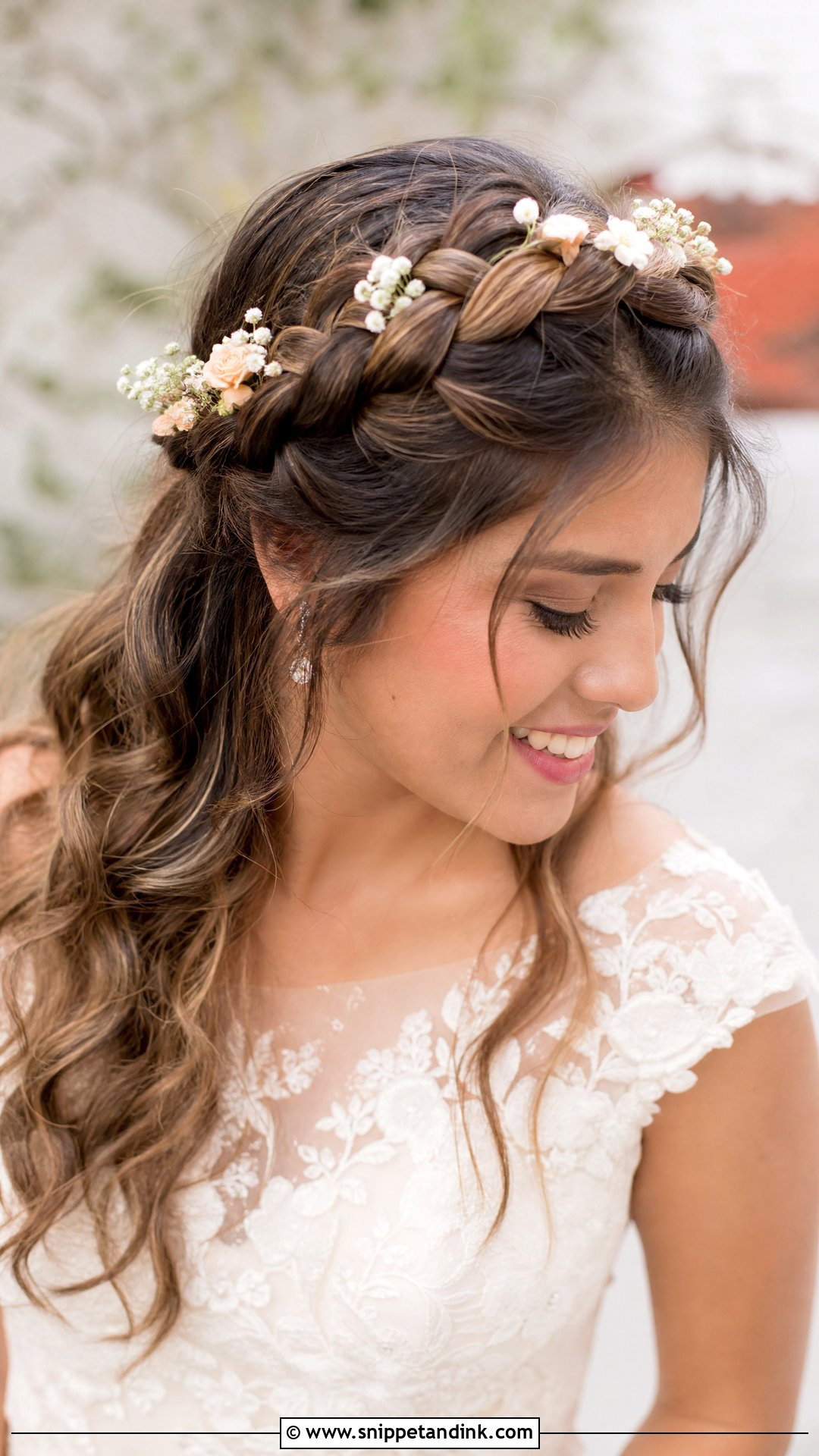Crown Braid with Flowers for Brides - Snippet and Ink - 20 Bridal Hair with Braid Ideas