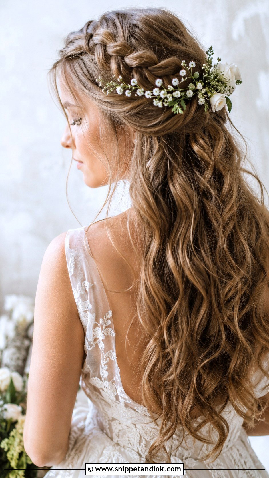 Crown Braid with Flowing Hair - Snippet and Ink - 25 Bride Hairstyles for Long Hair