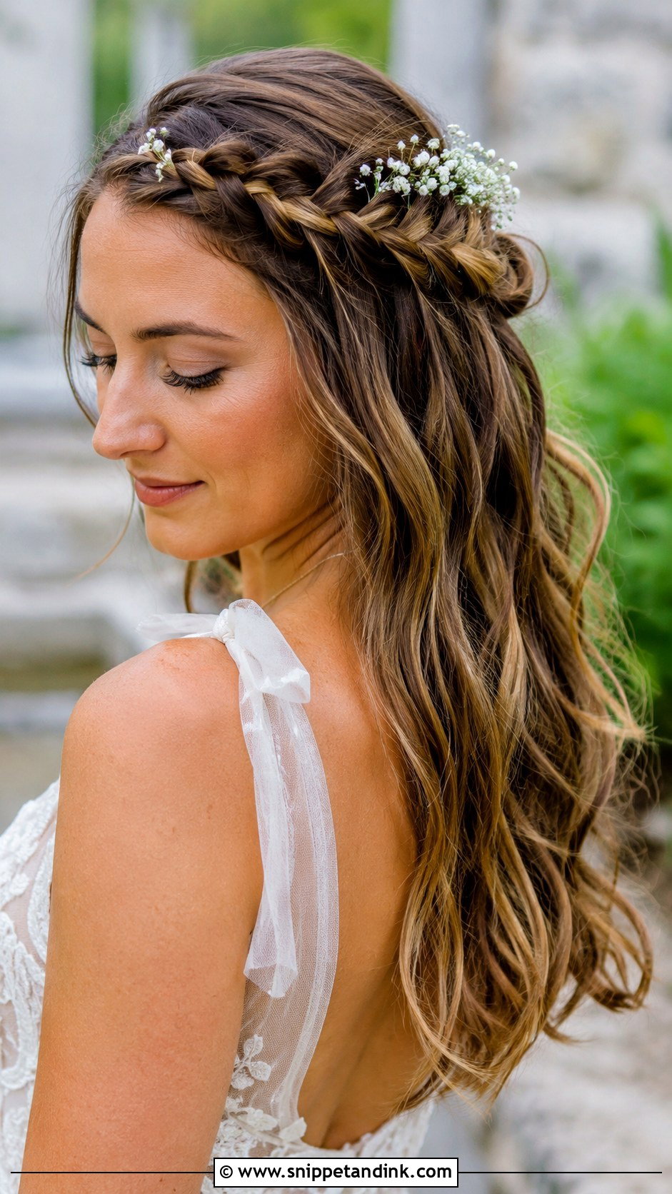Crown Braid with Flowing Hair - Snippet and Ink - 20 Best Wedding Hairstyles for Long Hair