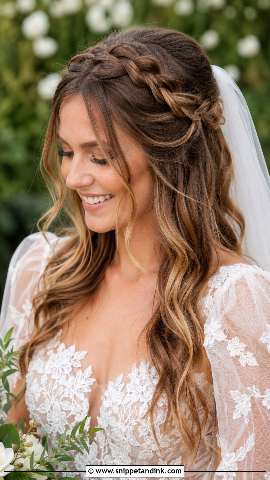 Crown Braid with Hair Down and Cathedral Veil - Snippet and Ink - 25 Cathedral Veil with Hair Down Ideas