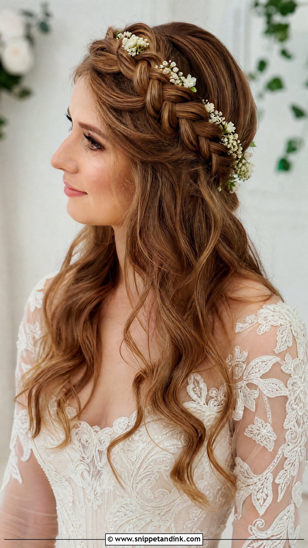 Crown Braid with Hair Down for Wedding - Snippet and Ink - 20 Hair Down Styles for Wedding
