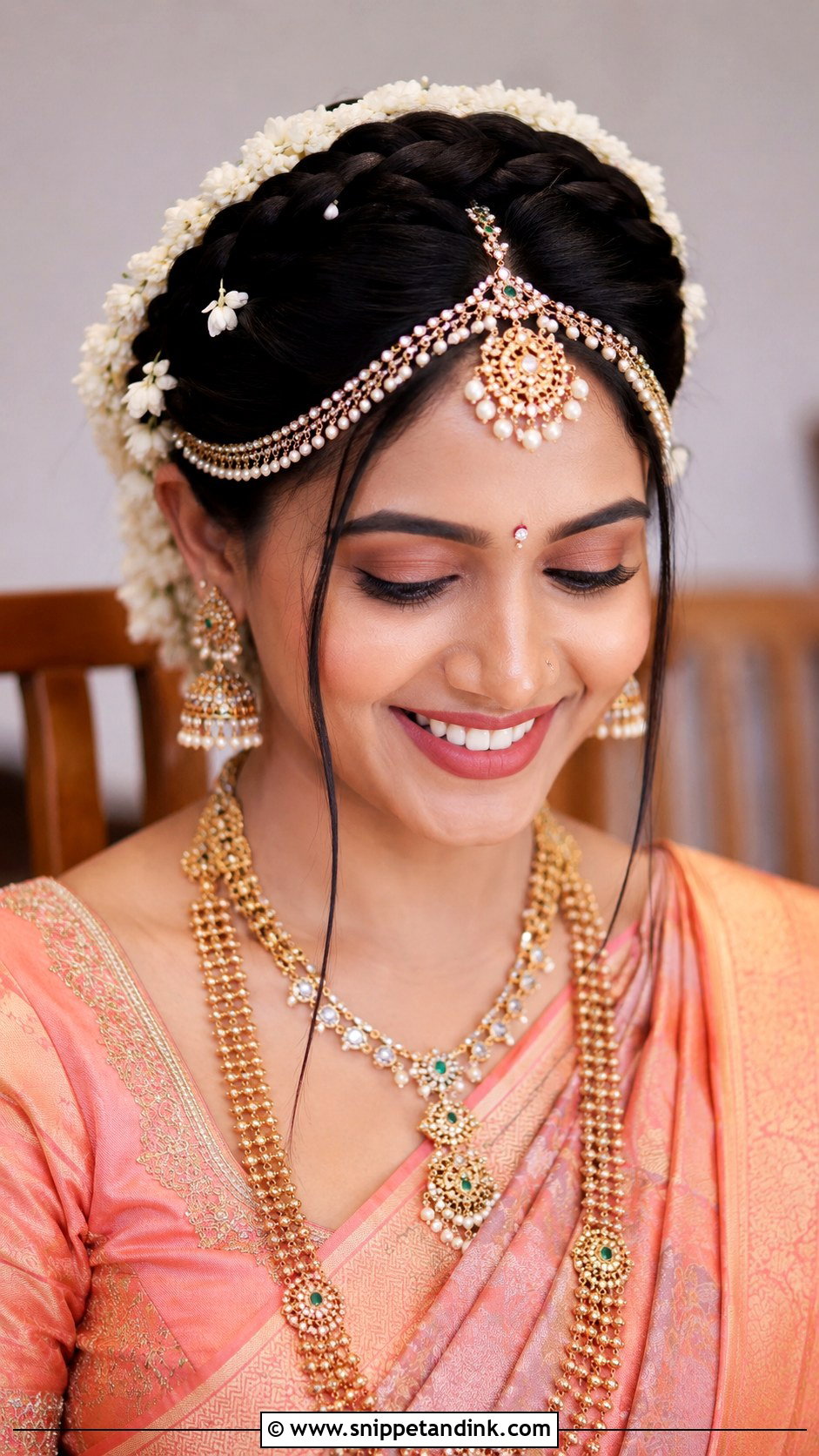 Crown Braid with Jasmine - Snippet and Ink - 25 South Indian Bride Muhurtham Hairstyle Ideas