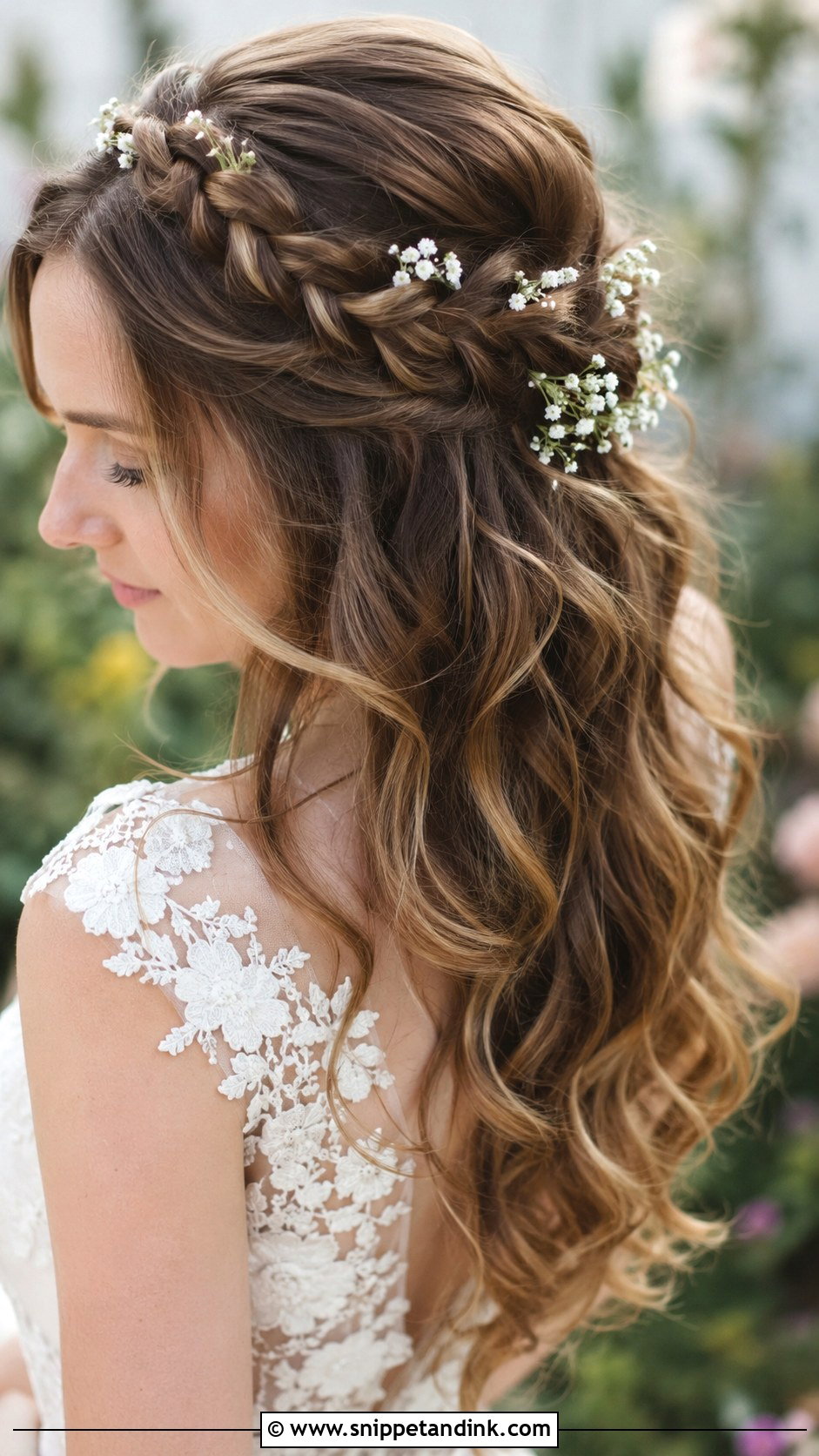 Crown Braid with Loose Hair - Snippet and Ink - 25 Simple Bridal Hairstyle Ideas