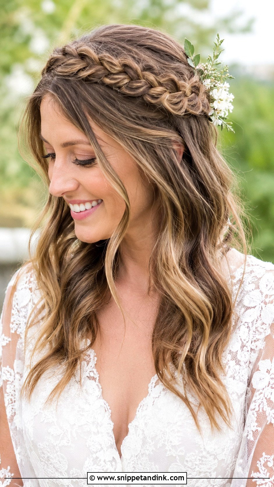 Crown Braid with Loose Waves Wedding Hairstyle - Snippet and Ink - 30 Wedding Hair Styles for Long Hair