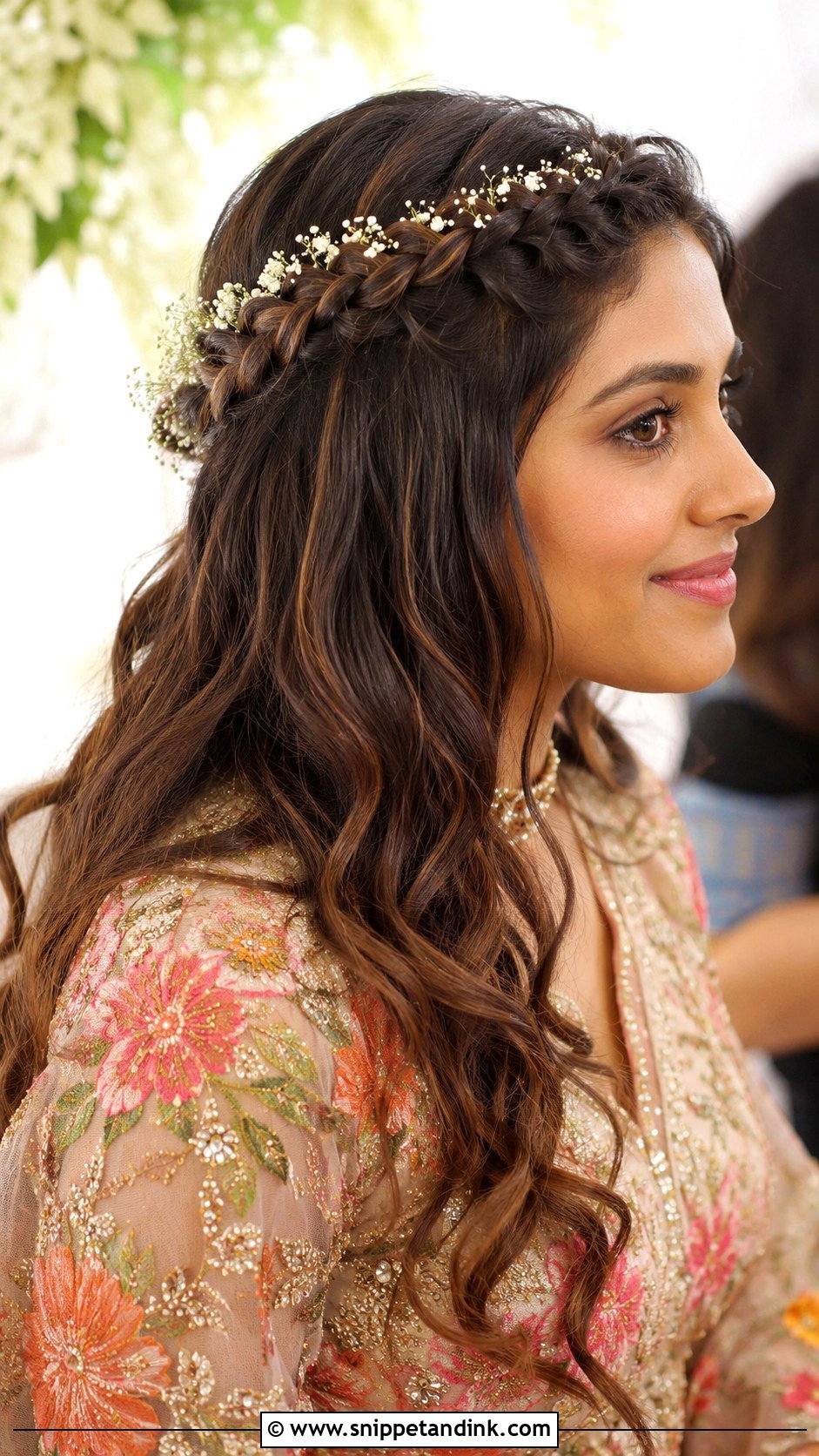 Crown Braid with Open Hair - Snippet and Ink - 30 Mehndi Hairstyles for Bride
