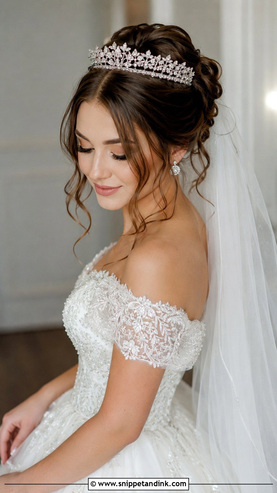 Crown Bridal Bun With Loose Curls - Snippet and Ink - 20 Bride Updo Hairstyles Bun Loose Curls