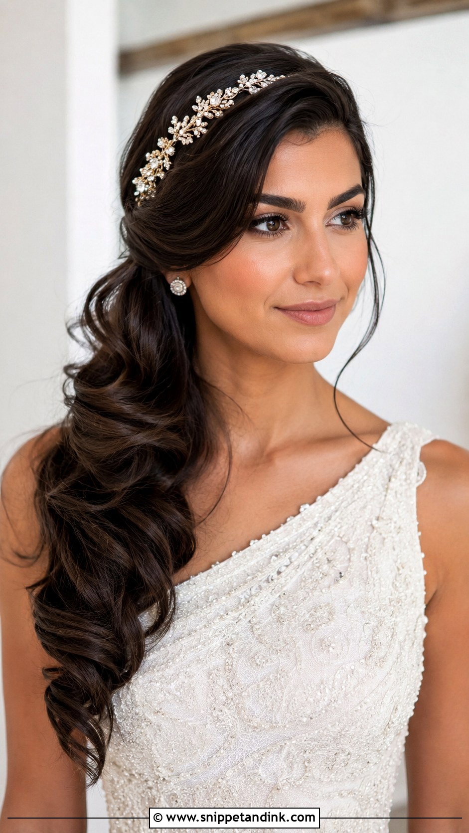 Crown Bride Side Swept Hair - Snippet and Ink - 20 Crown Bride Hairstyle Ideas