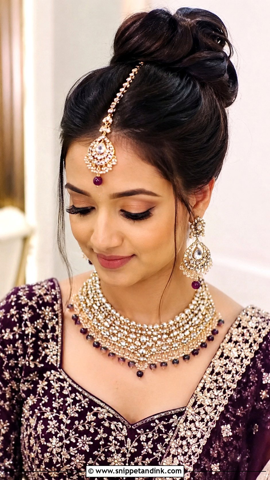 Crown Bun With Maang Tikka - Snippet and Ink - 25 Indian Bridal Hair Buns