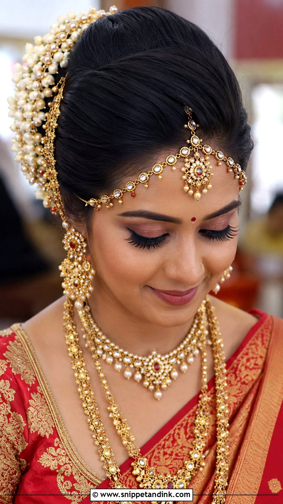 Crown Bun With Matha Patti - Snippet and Ink - 35 South Indian Wedding Hairstyles